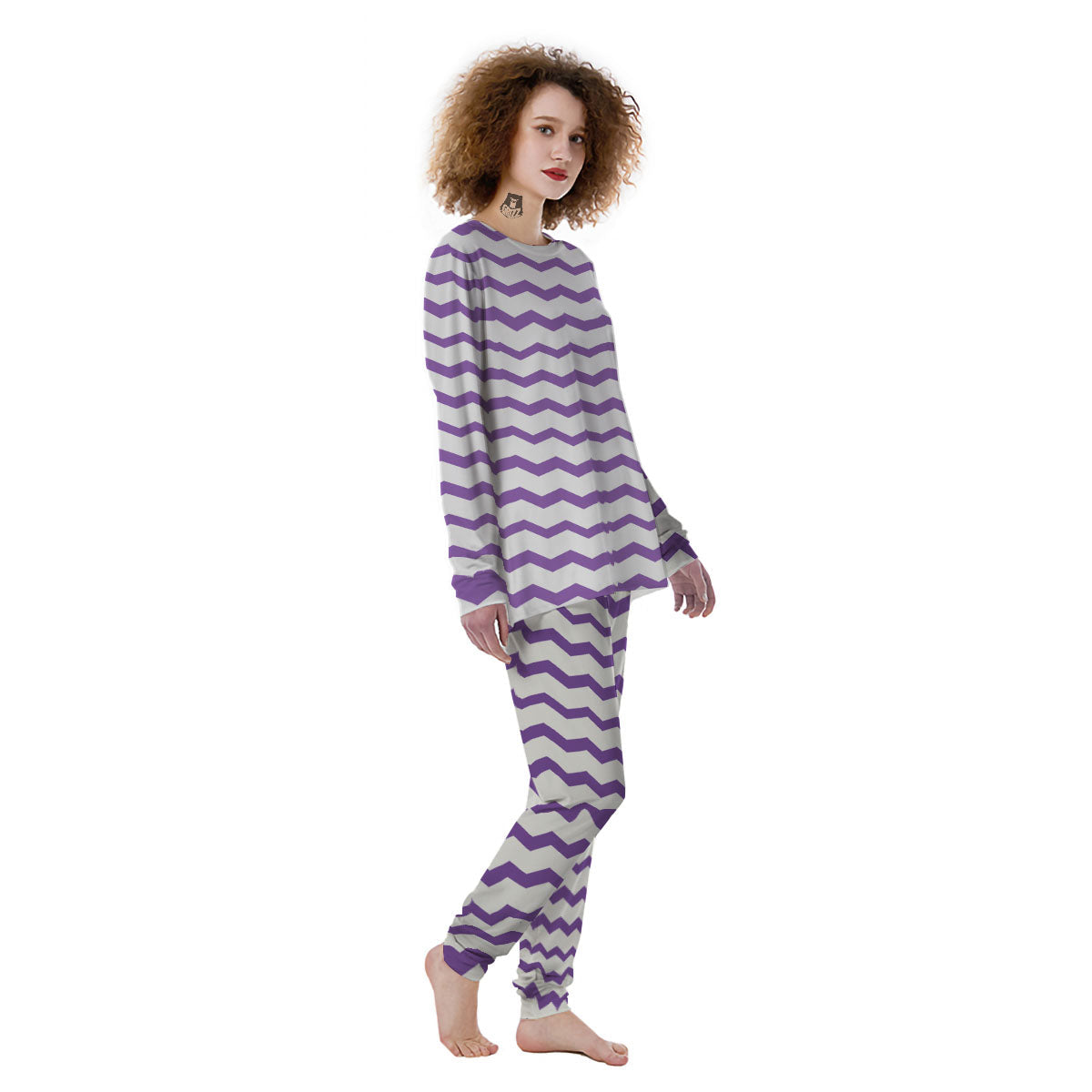 Chevron White And Purple Print Pattern Women's Pajamas-grizzshop