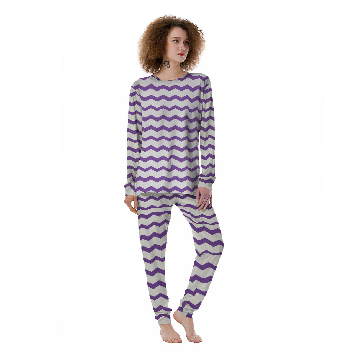 Chevron White And Purple Print Pattern Women's Pajamas-grizzshop