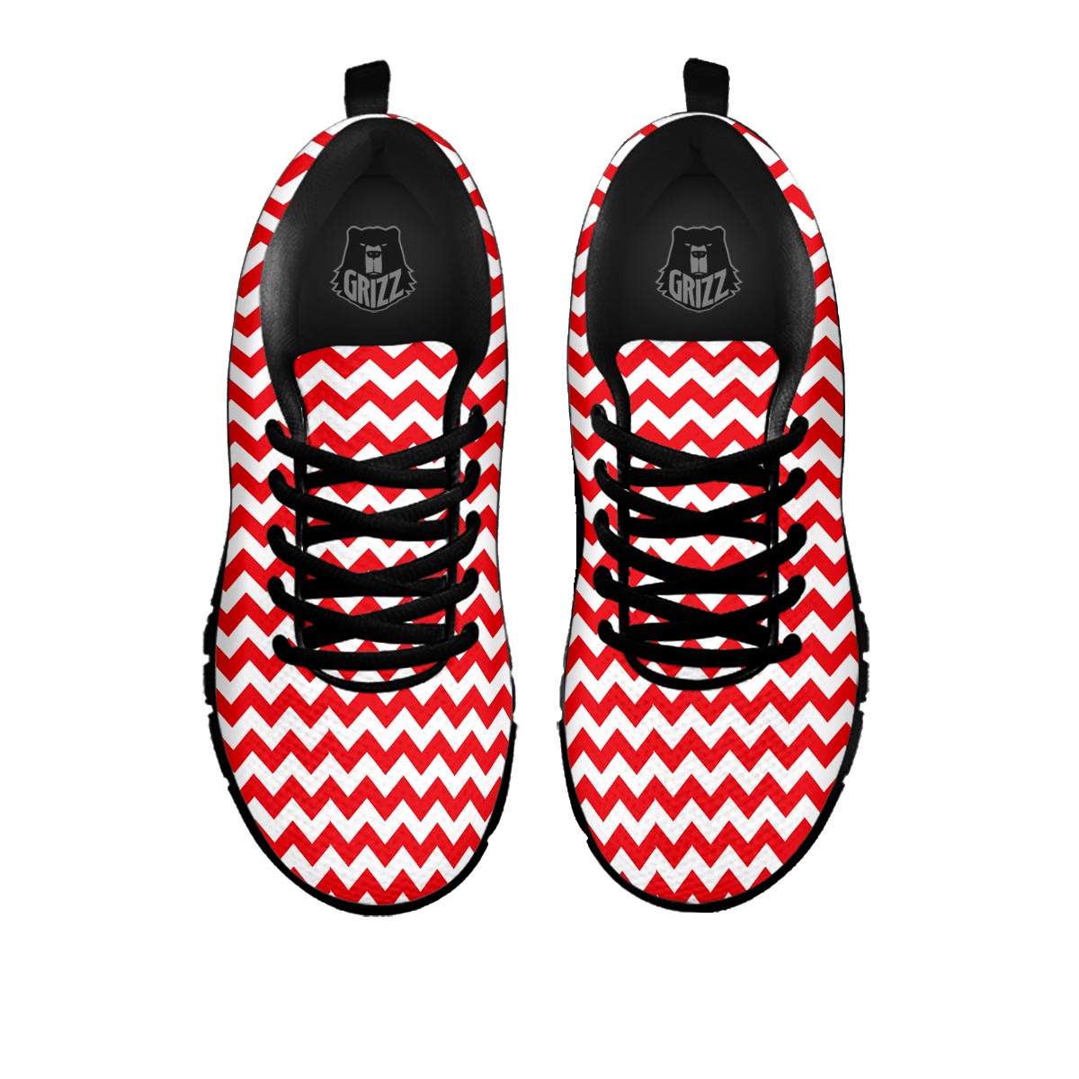 Chevron White And Red Print Pattern Black Sneaker-grizzshop