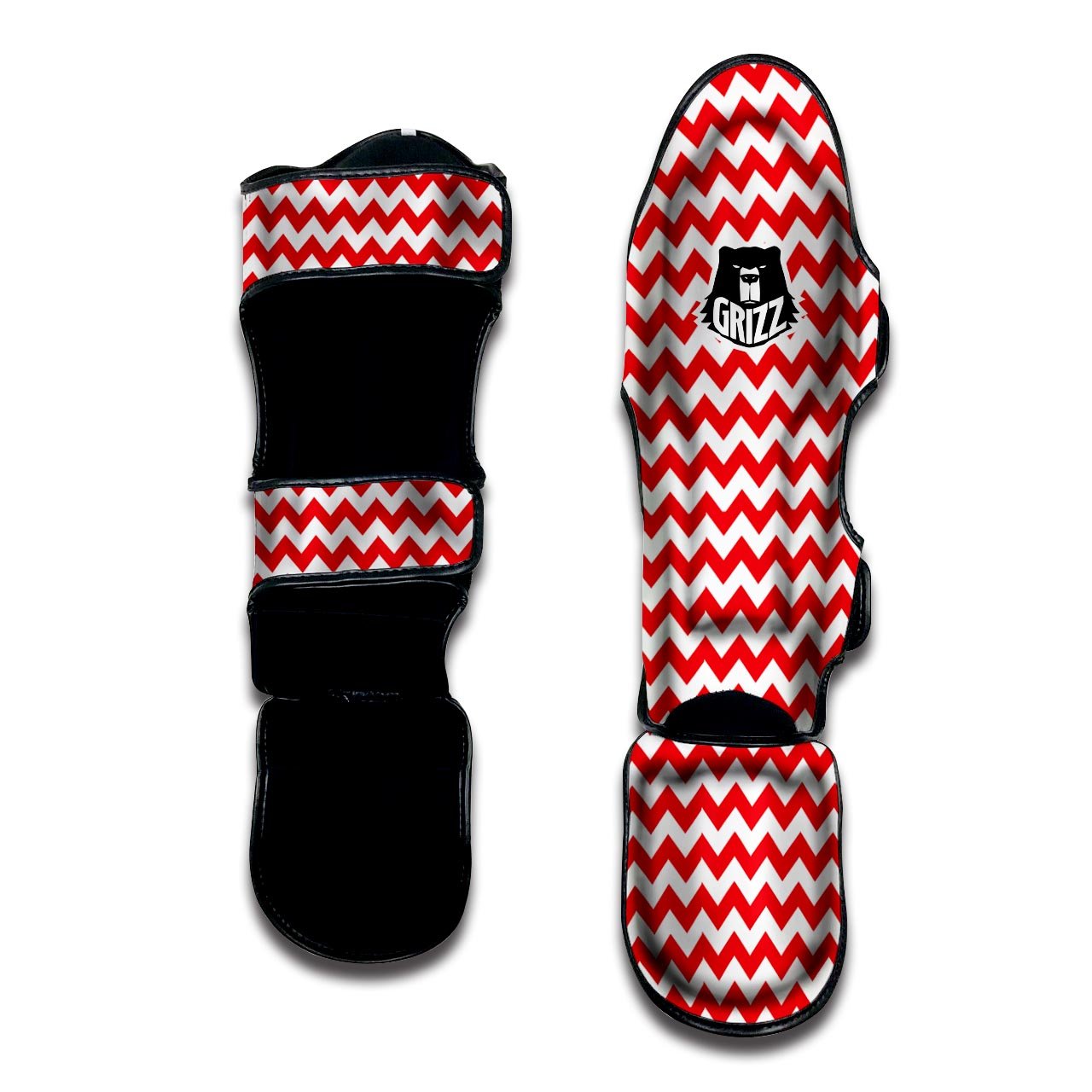 Chevron White And Red Print Pattern Muay Thai Shin Guards-grizzshop