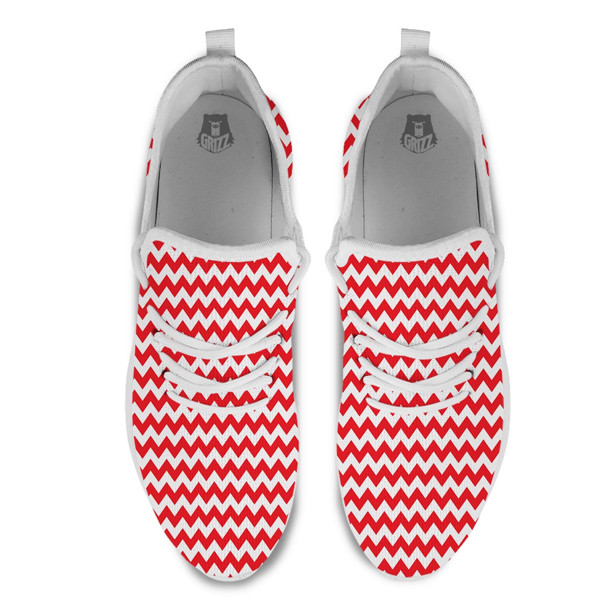 Chevron White And Red Print Pattern White Athletic Shoes-grizzshop