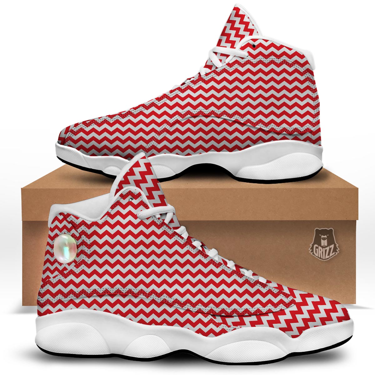 Chevron White And Red Print Pattern White Basketball Shoes