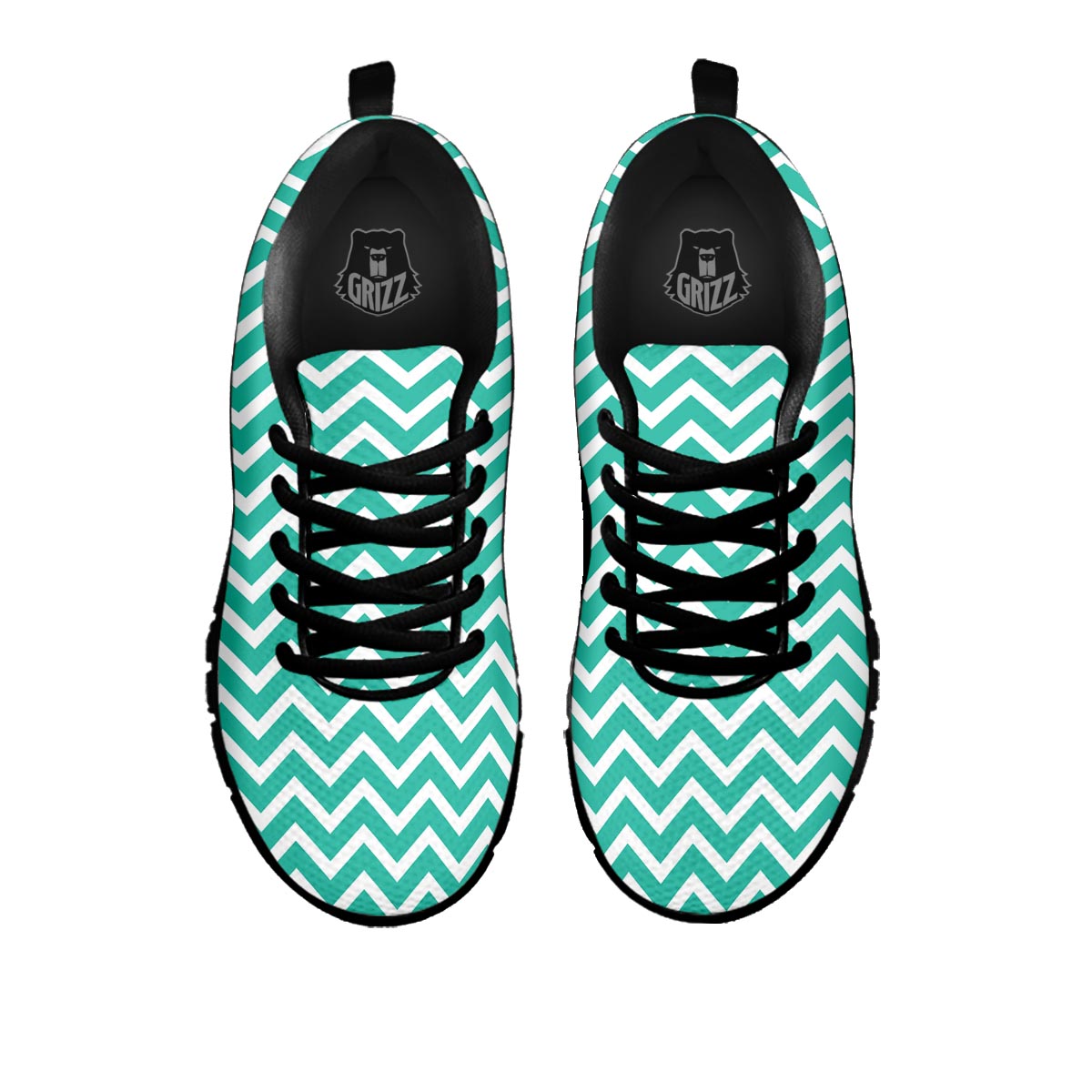 Chevron White And Teal Print Pattern Black Sneaker-grizzshop