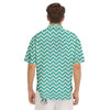 Chevron White And Teal Print Pattern Men's Short Sleeve Shirts-grizzshop