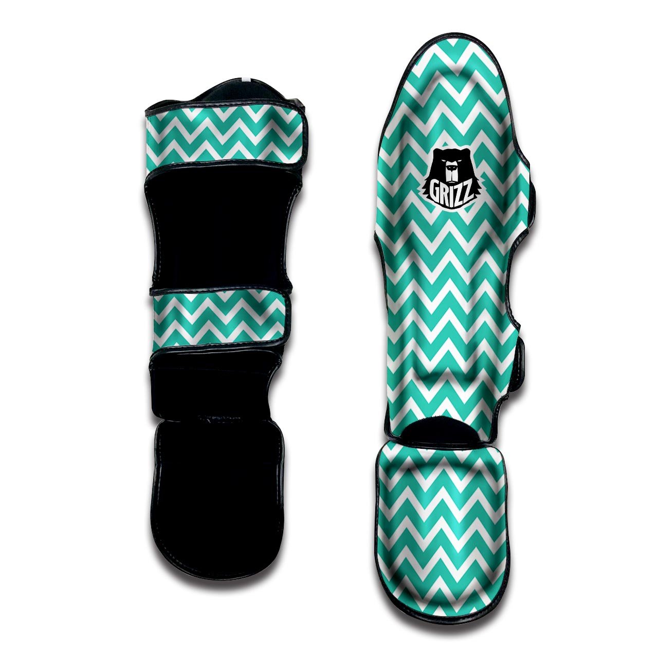 Chevron White And Teal Print Pattern Muay Thai Shin Guards-grizzshop