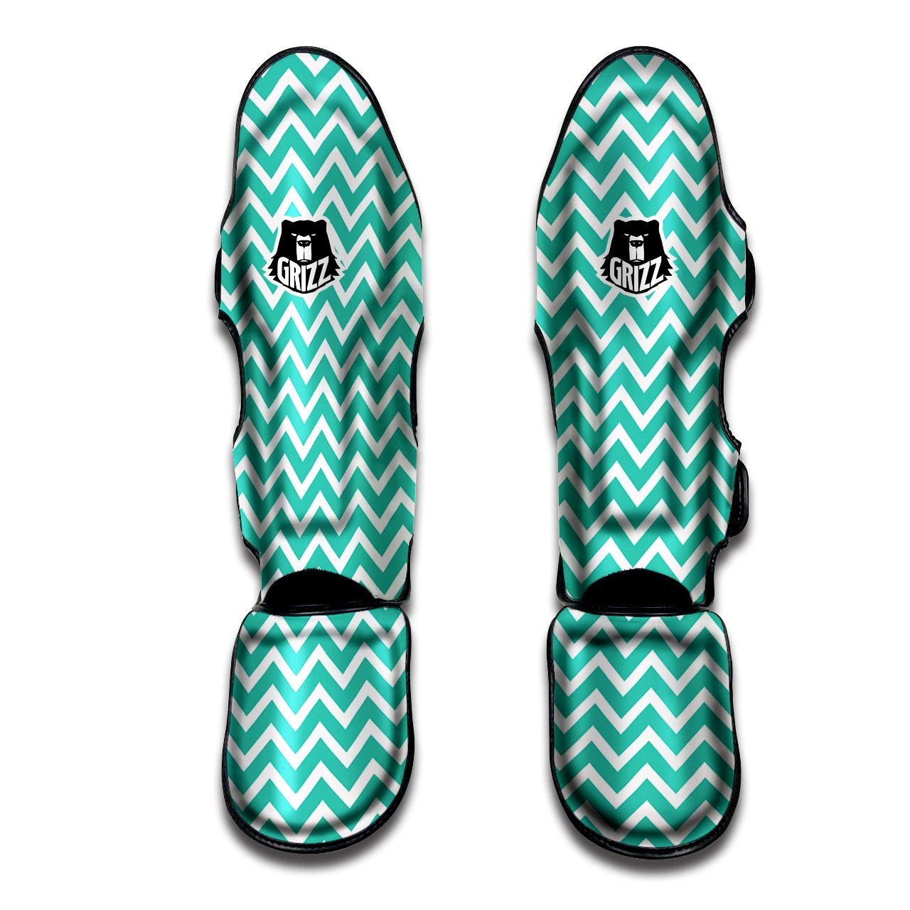 Chevron White And Teal Print Pattern Muay Thai Shin Guards-grizzshop