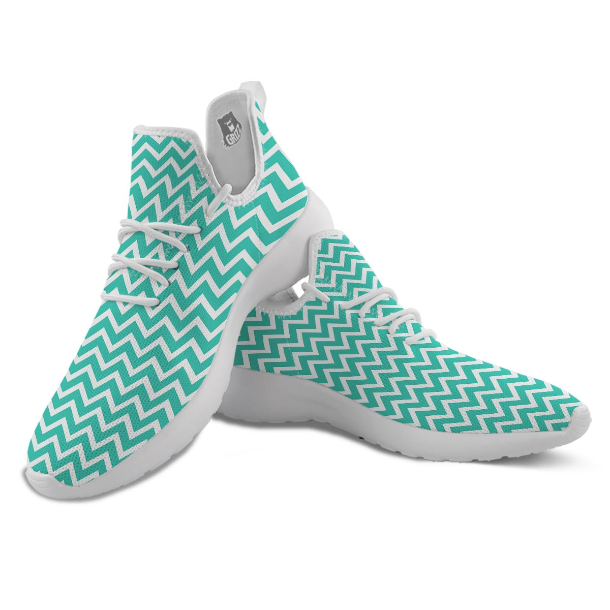 Chevron White And Teal Print Pattern White Athletic Shoes-grizzshop