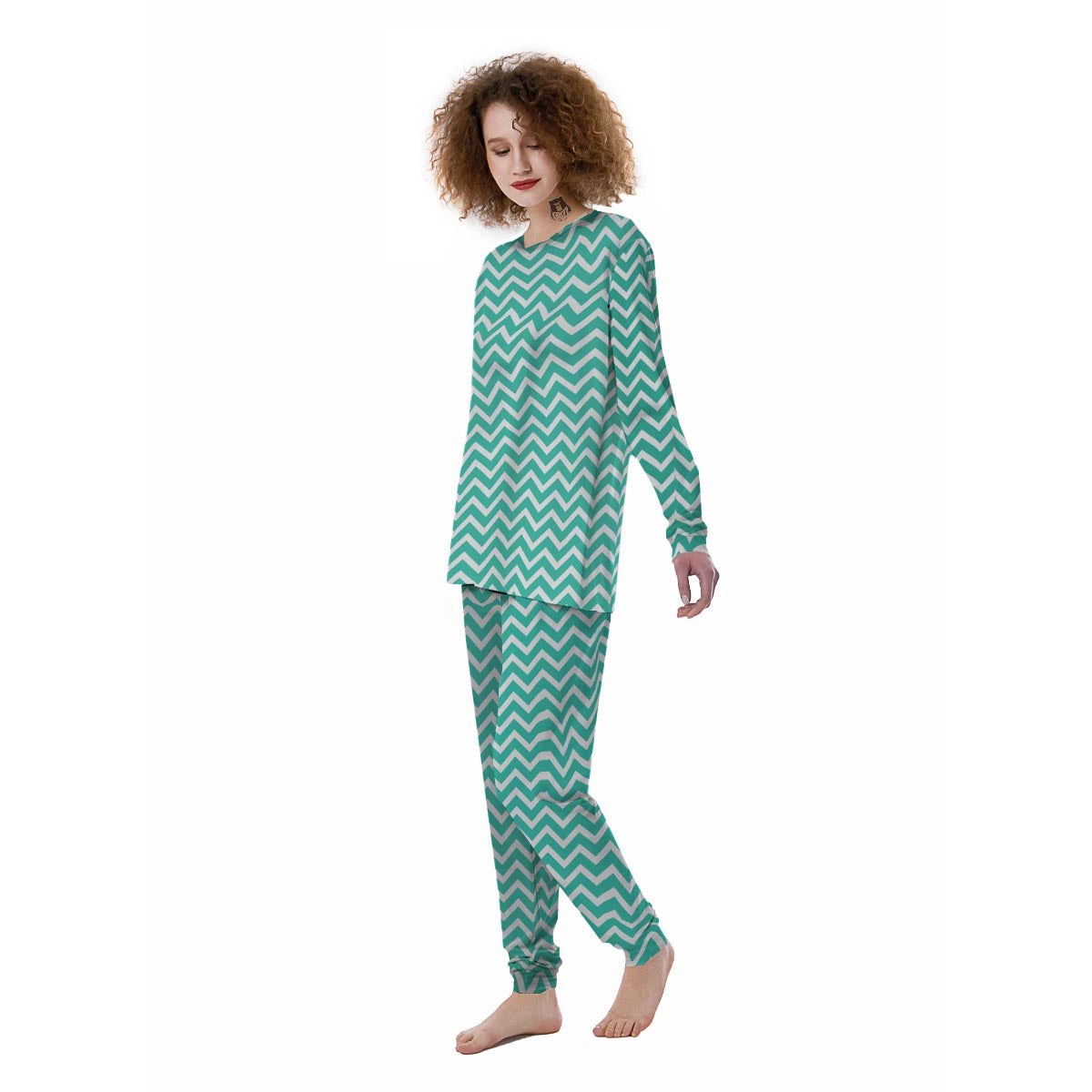 Chevron White And Teal Print Pattern Women's Pajamas-grizzshop