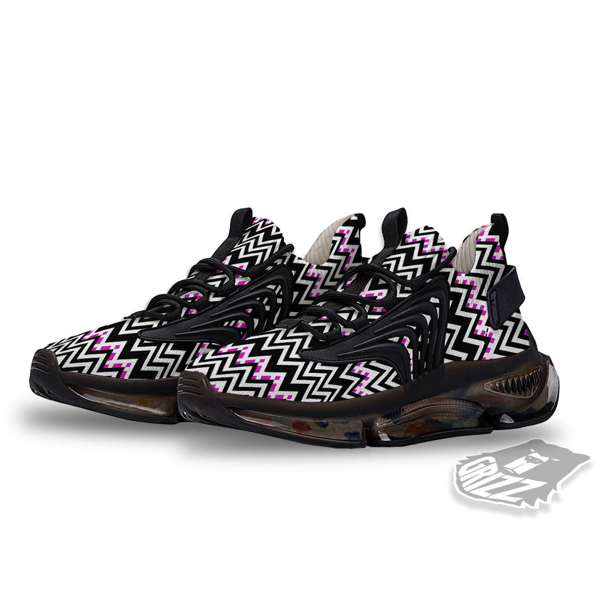 Chevron Zigzag Black Pink Print Pattern Black Gym Shoes-grizzshop