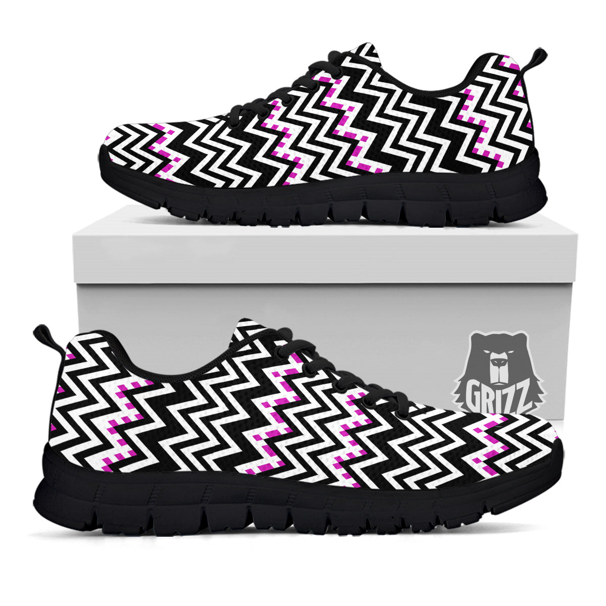 Chevron Zigzag Black Pink Print Pattern Black Sneaker-grizzshop