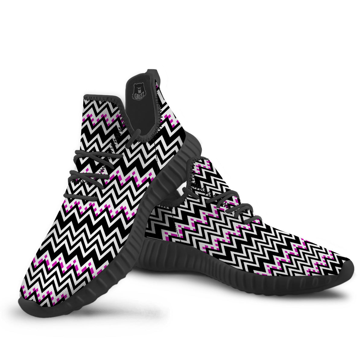 Chevron Zigzag Black Pink Print Pattern Black Walking Shoes-grizzshop