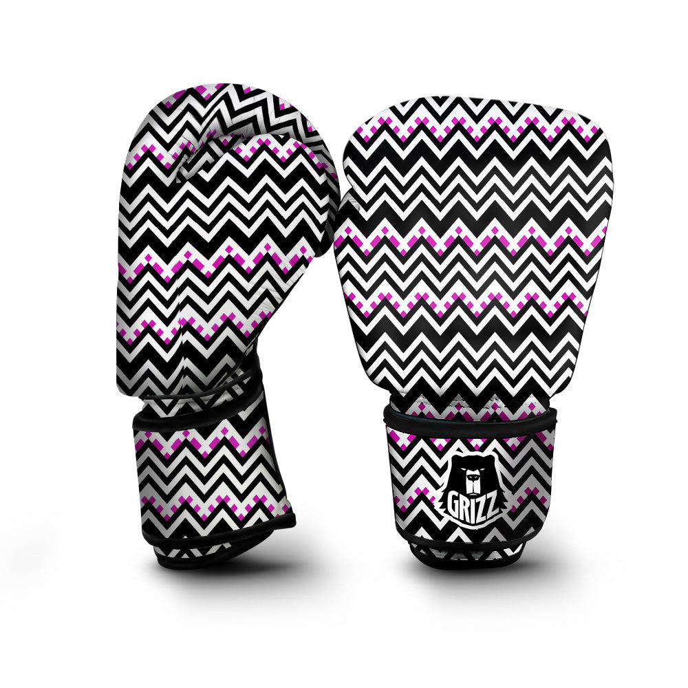 Chevron Zigzag Black Pink Print Pattern Boxing Gloves-grizzshop