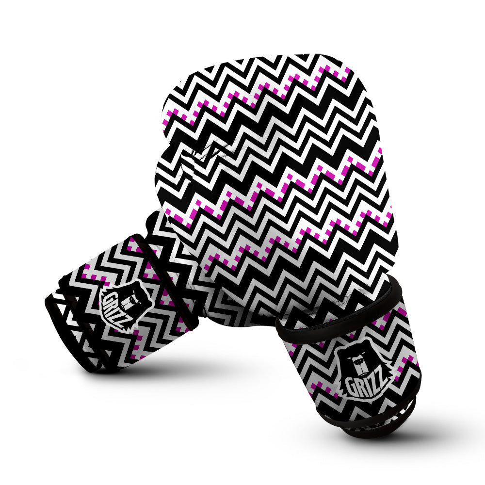 Chevron Zigzag Black Pink Print Pattern Boxing Gloves-grizzshop