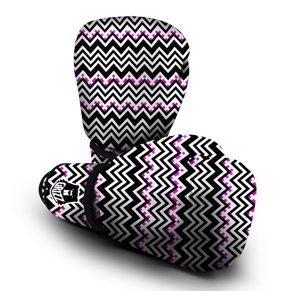 Chevron Zigzag Black Pink Print Pattern Boxing Gloves-grizzshop