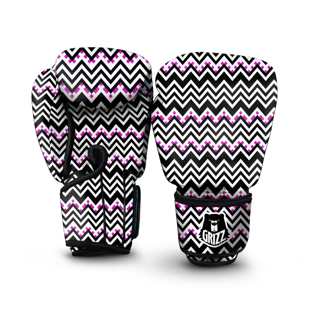 Chevron Zigzag Black Pink Print Pattern Boxing Gloves-grizzshop
