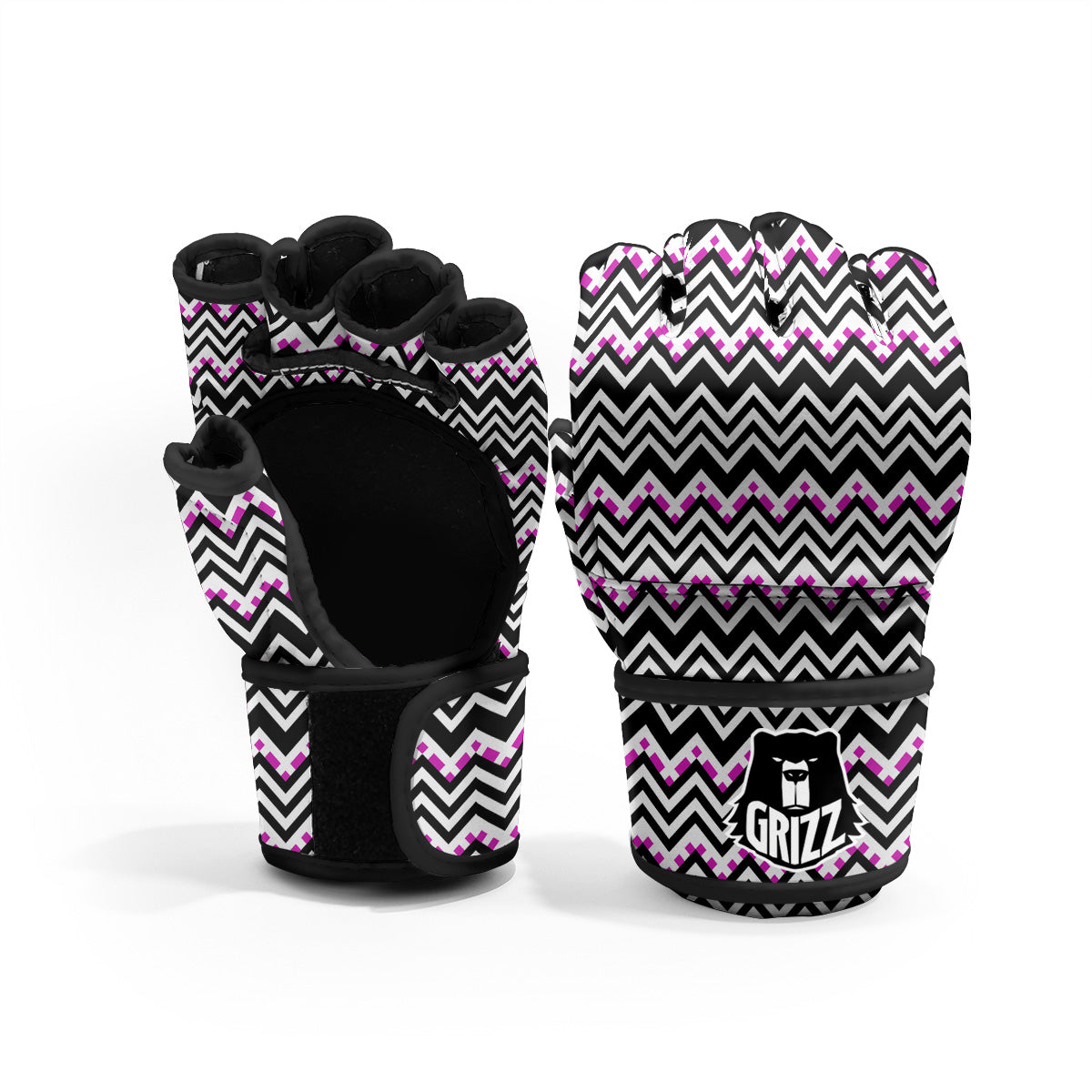 Chevron Zigzag Black Pink Print Pattern MMA Gloves-grizzshop