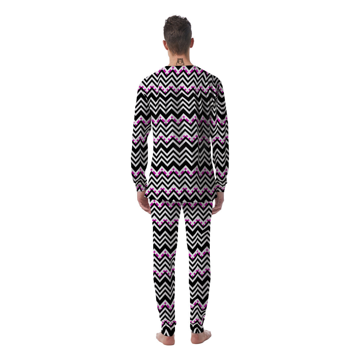 Chevron Zigzag Black Pink Print Pattern Men's Pajamas-grizzshop