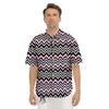 Chevron Zigzag Black Pink Print Pattern Men's Short Sleeve Shirts-grizzshop