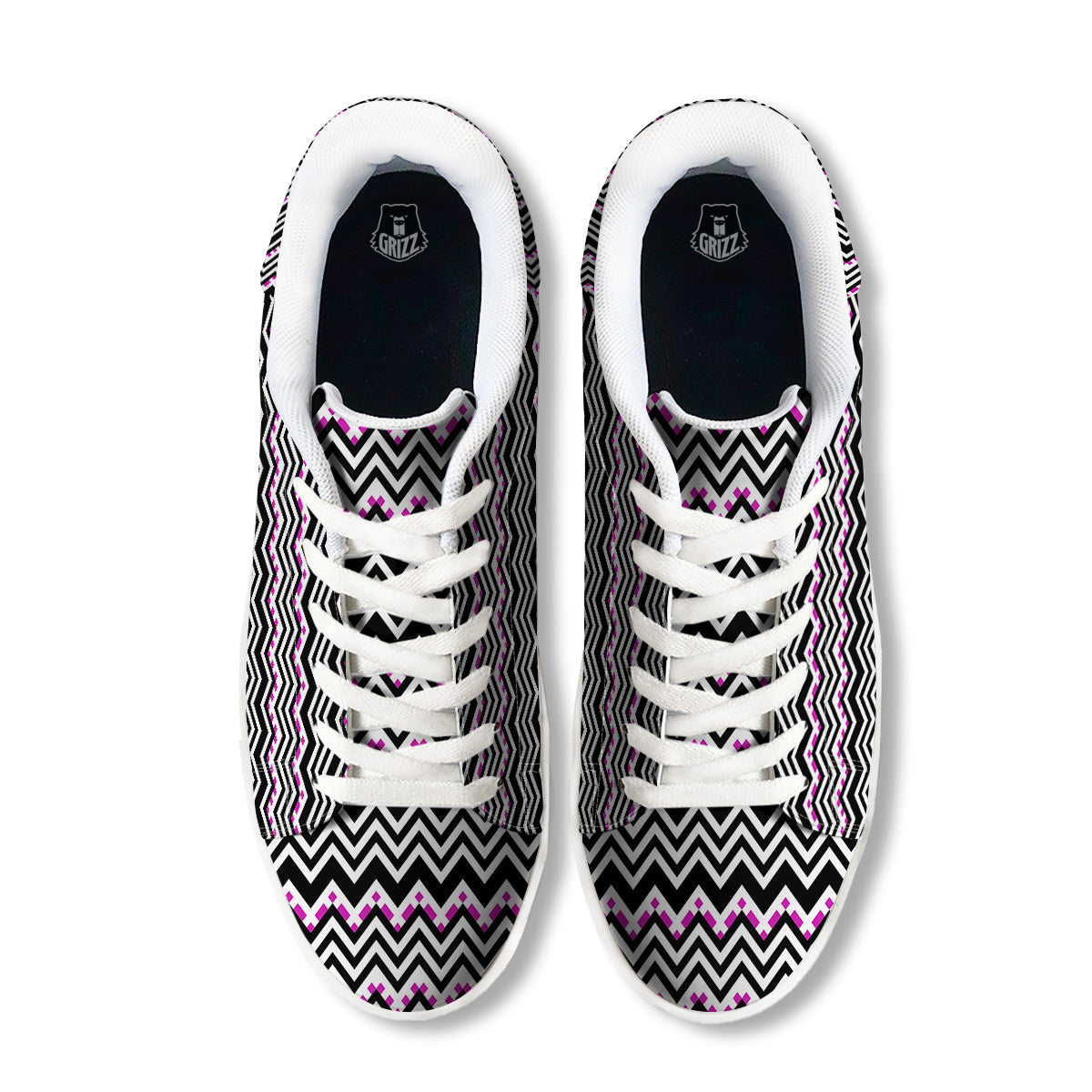 Chevron Zigzag Black Pink Print Pattern White Low Top Sneakers-grizzshop