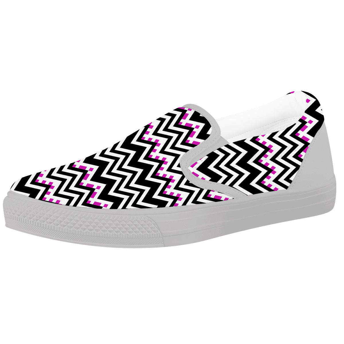 Chevron Zigzag Black Pink Print Pattern White Slip On Shoes-grizzshop
