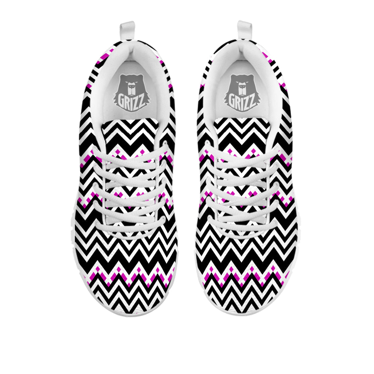 Chevron Zigzag Black Pink Print Pattern White Sneaker-grizzshop