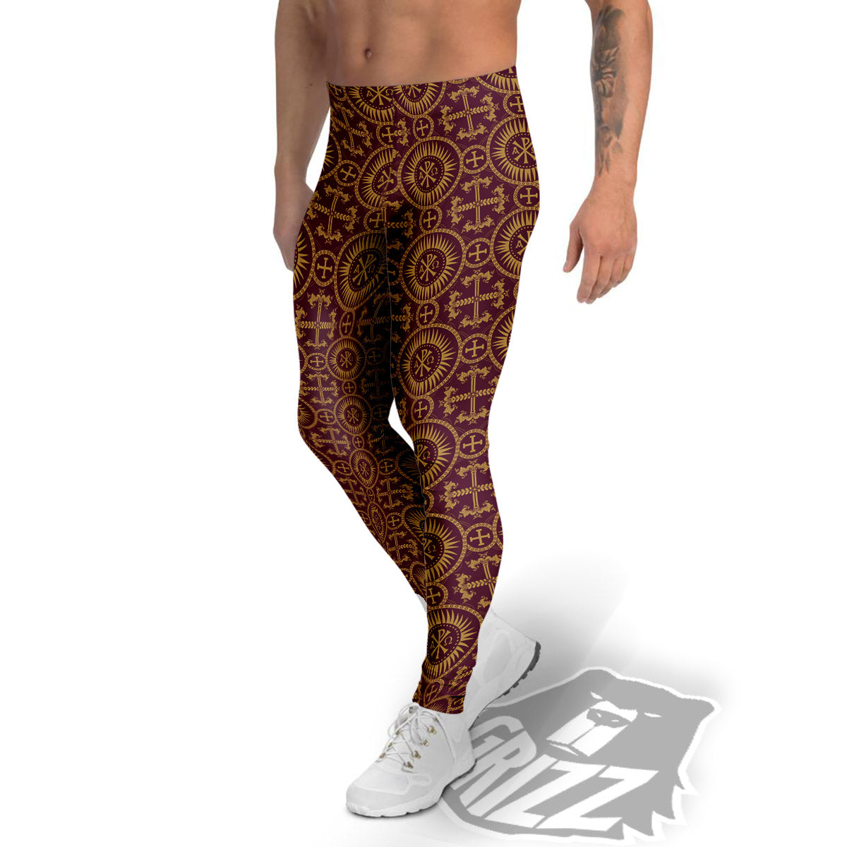 Chi Rho Print Pattern Men's Leggings-grizzshop