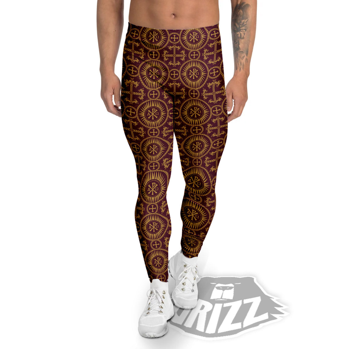 Chi Rho Print Pattern Men's Leggings-grizzshop
