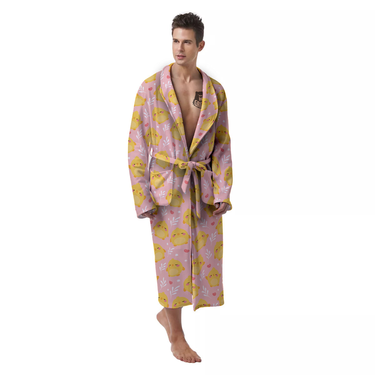 Chicken Cute Print Pattern Men's Robe-grizzshop