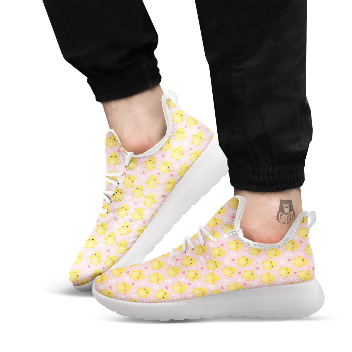 Chicken Cute Print Pattern White Athletic Shoes-grizzshop