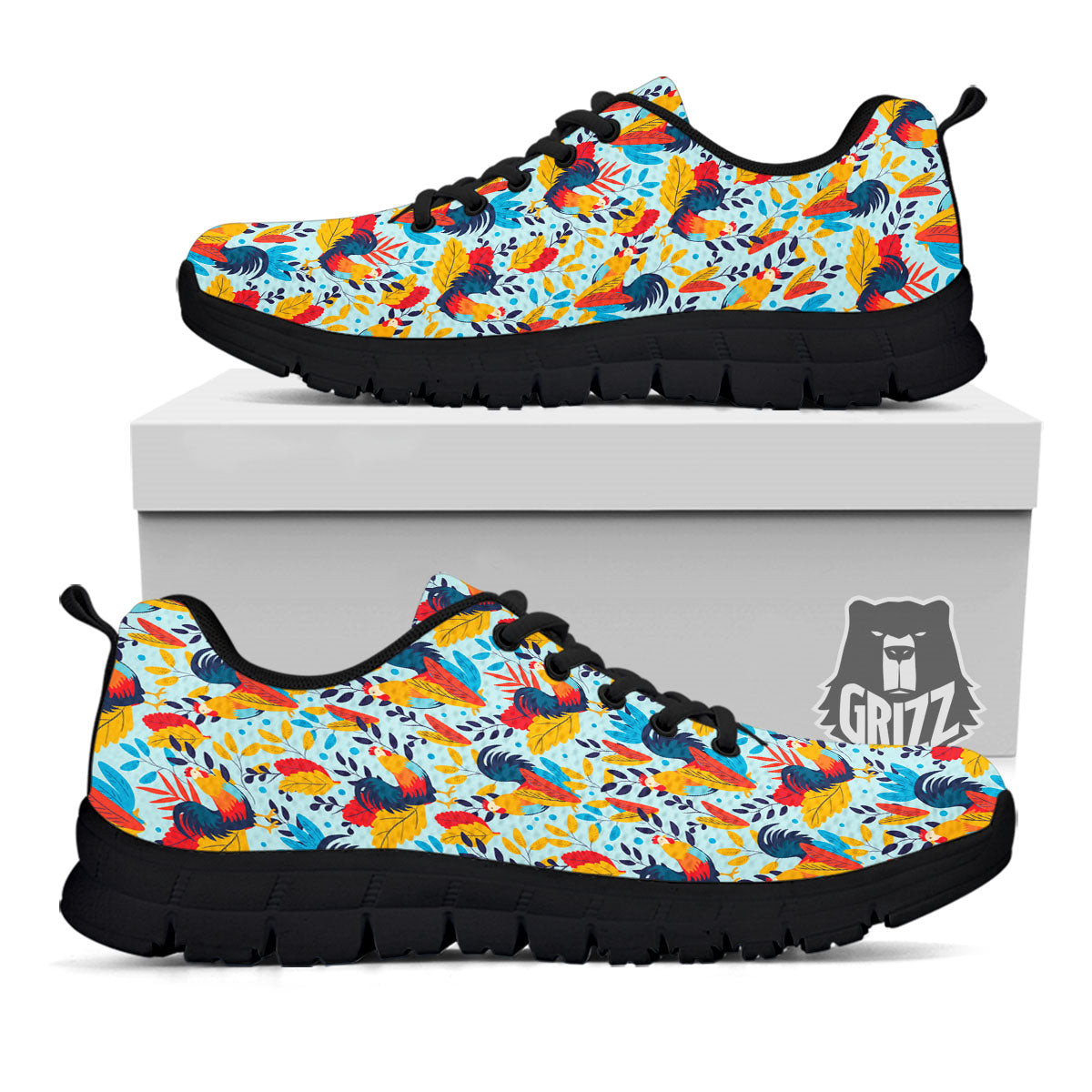 Chicken Exotic Print Pattern Black Sneaker-grizzshop