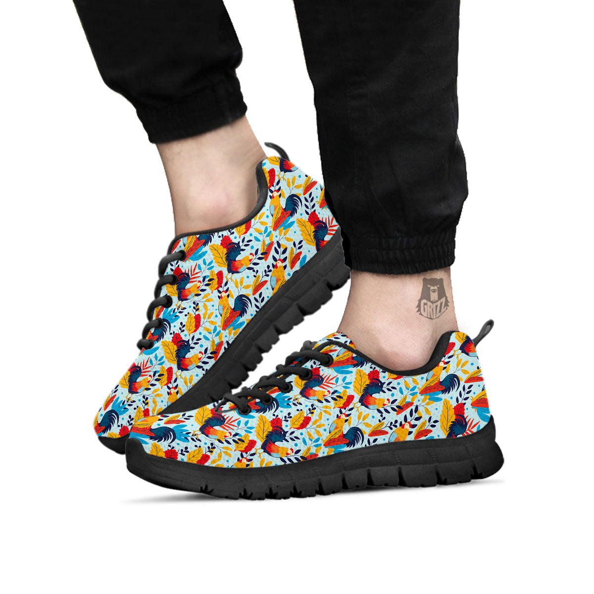 Chicken Exotic Print Pattern Black Sneaker-grizzshop