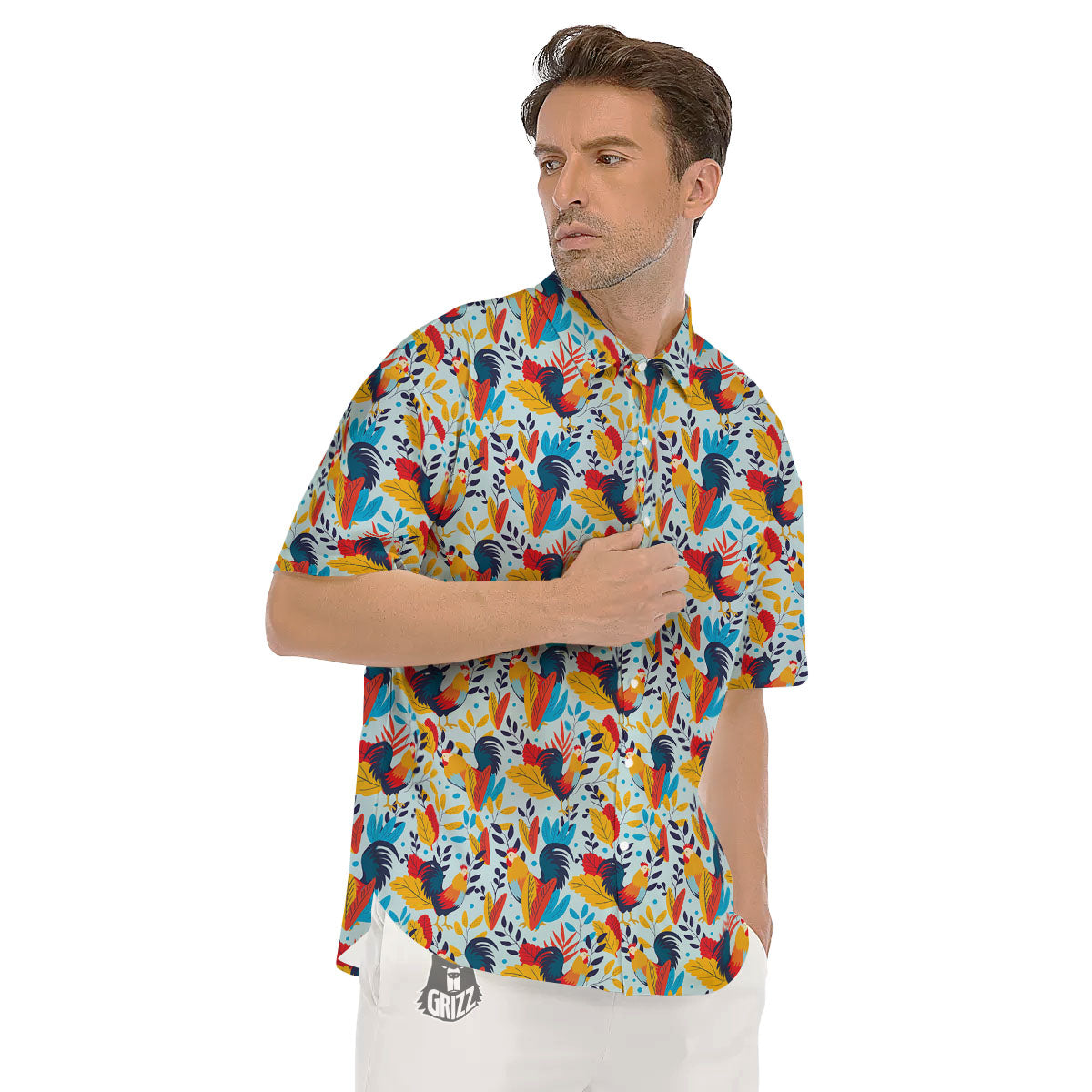 Chicken Exotic Print Pattern Men's Short Sleeve Shirts-grizzshop