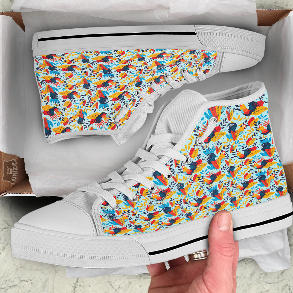 Chicken Exotic Print Pattern White High Top Shoes-grizzshop