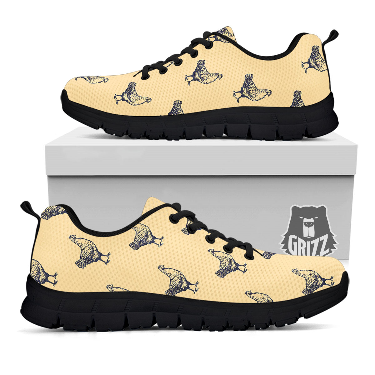 Chicken Hand Drawn Print Pattern Black Sneaker-grizzshop