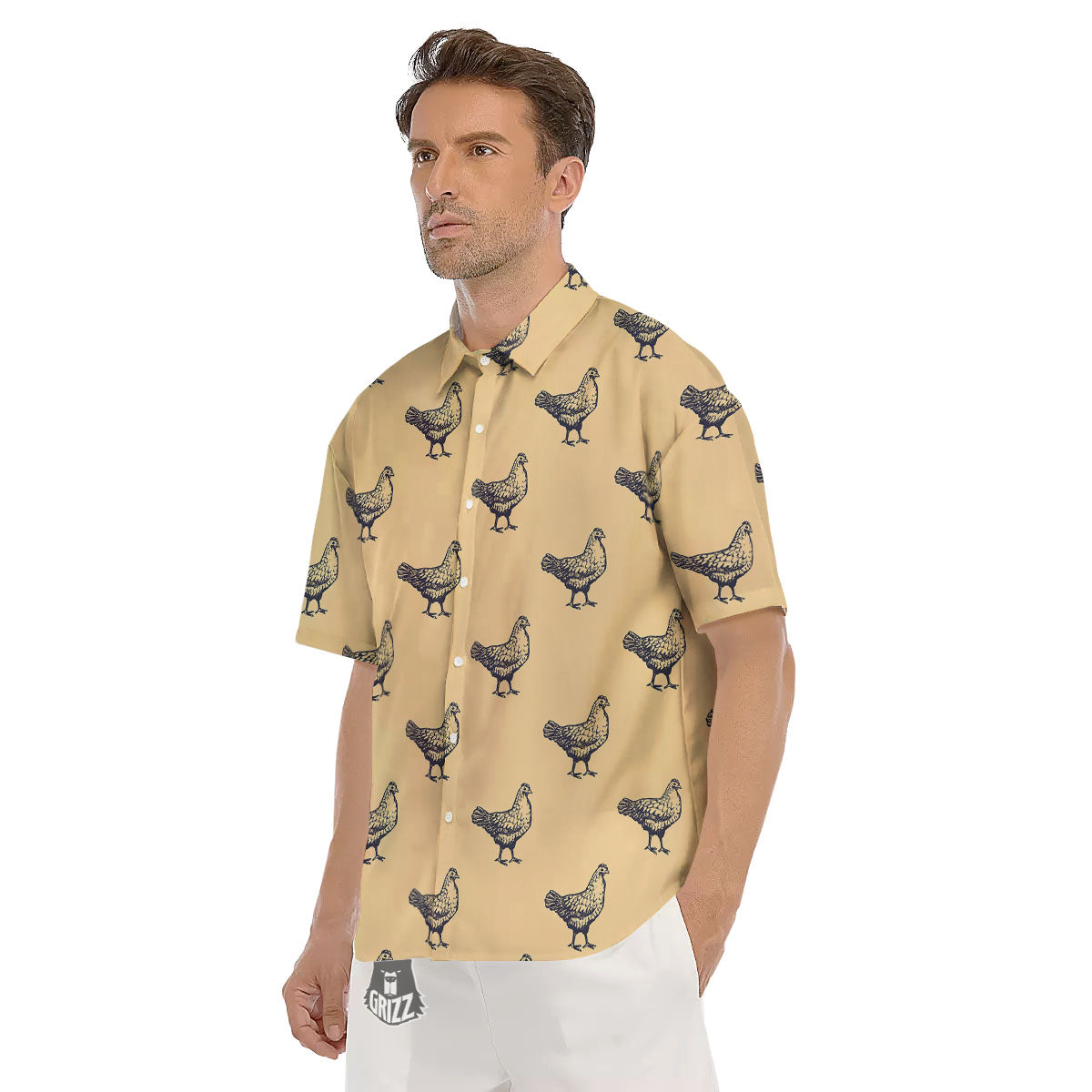 Chicken Hand Drawn Print Pattern Men's Short Sleeve Shirts-grizzshop