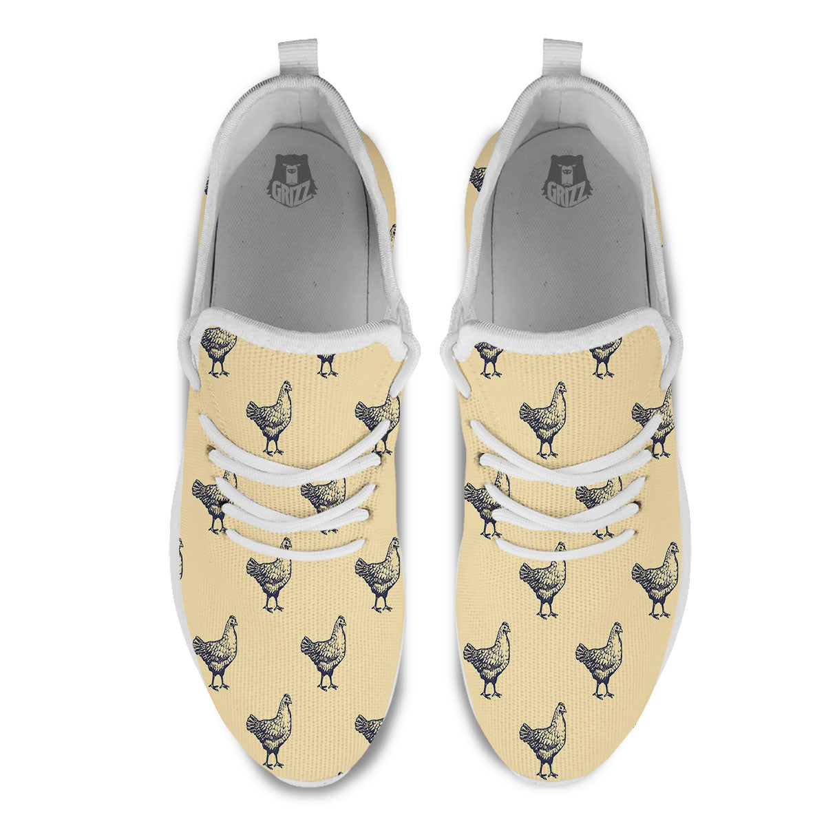 Chicken Hand Drawn Print Pattern White Athletic Shoes-grizzshop