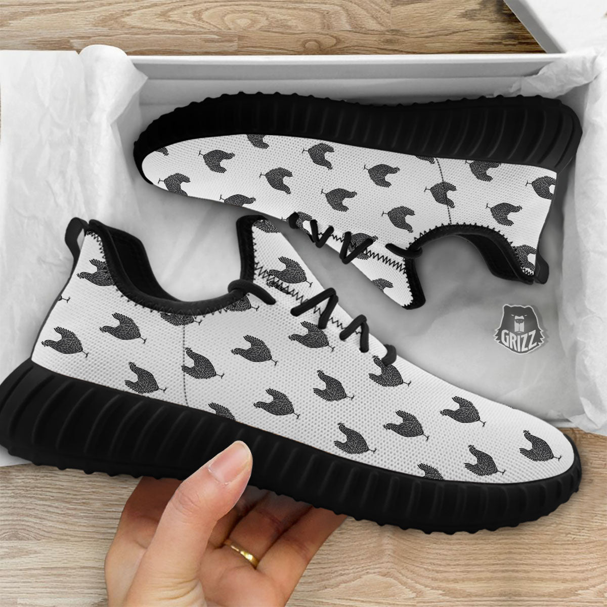 Chicken Painting Print Pattern Black Walking Shoes-grizzshop