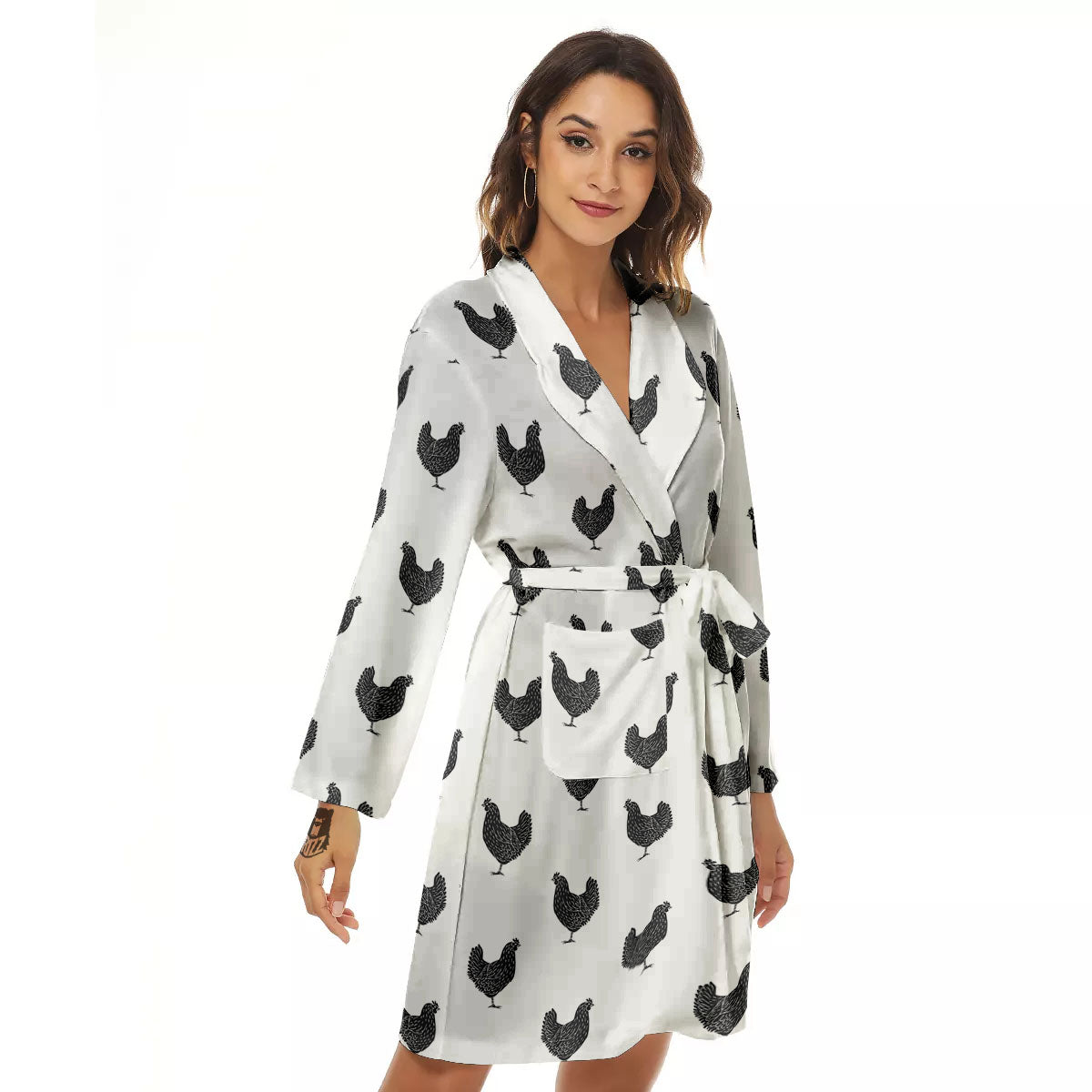 Chicken Painting Print Pattern Women's Robe-grizzshop