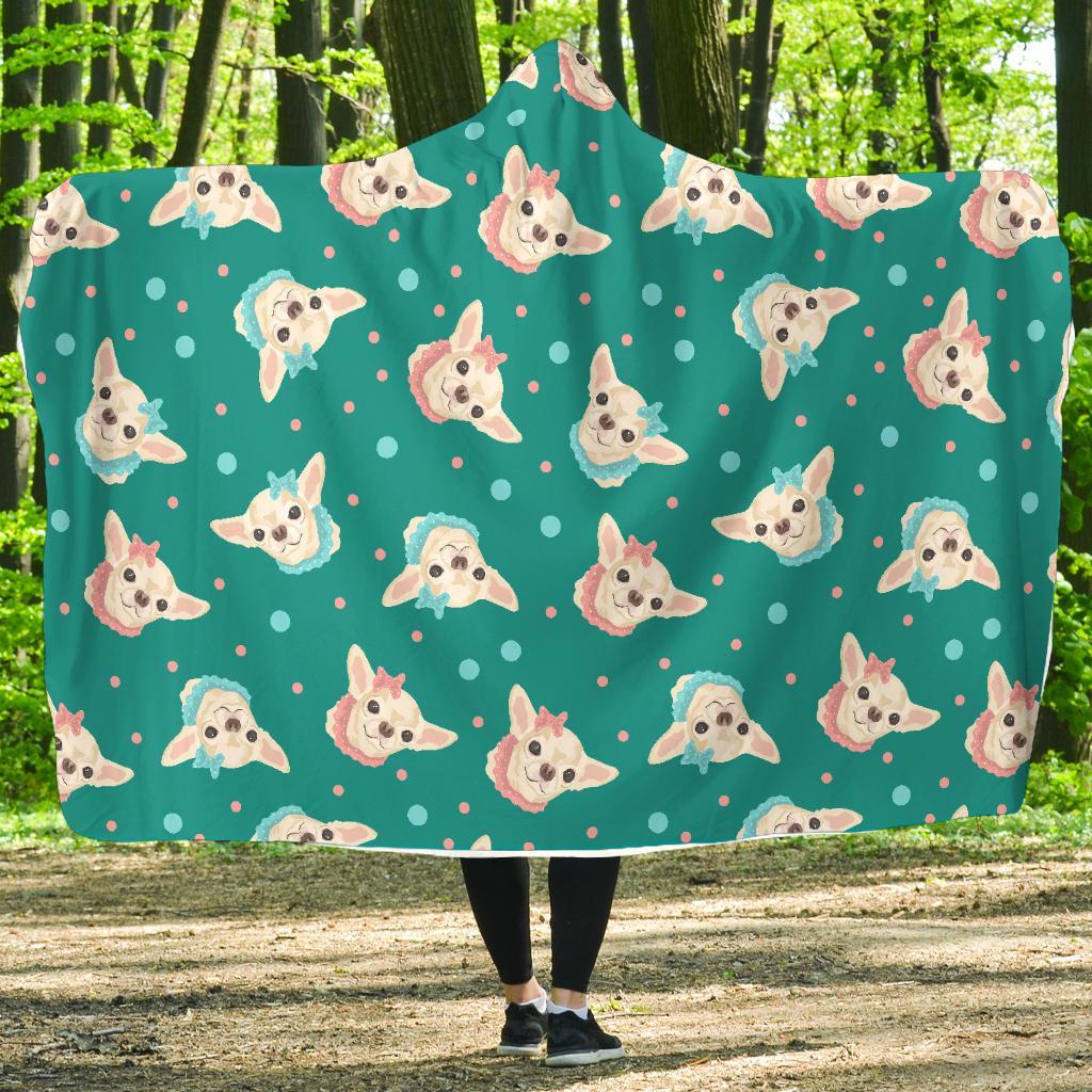 Chihuahua Dot Pattern Print Hooded Blanket-grizzshop