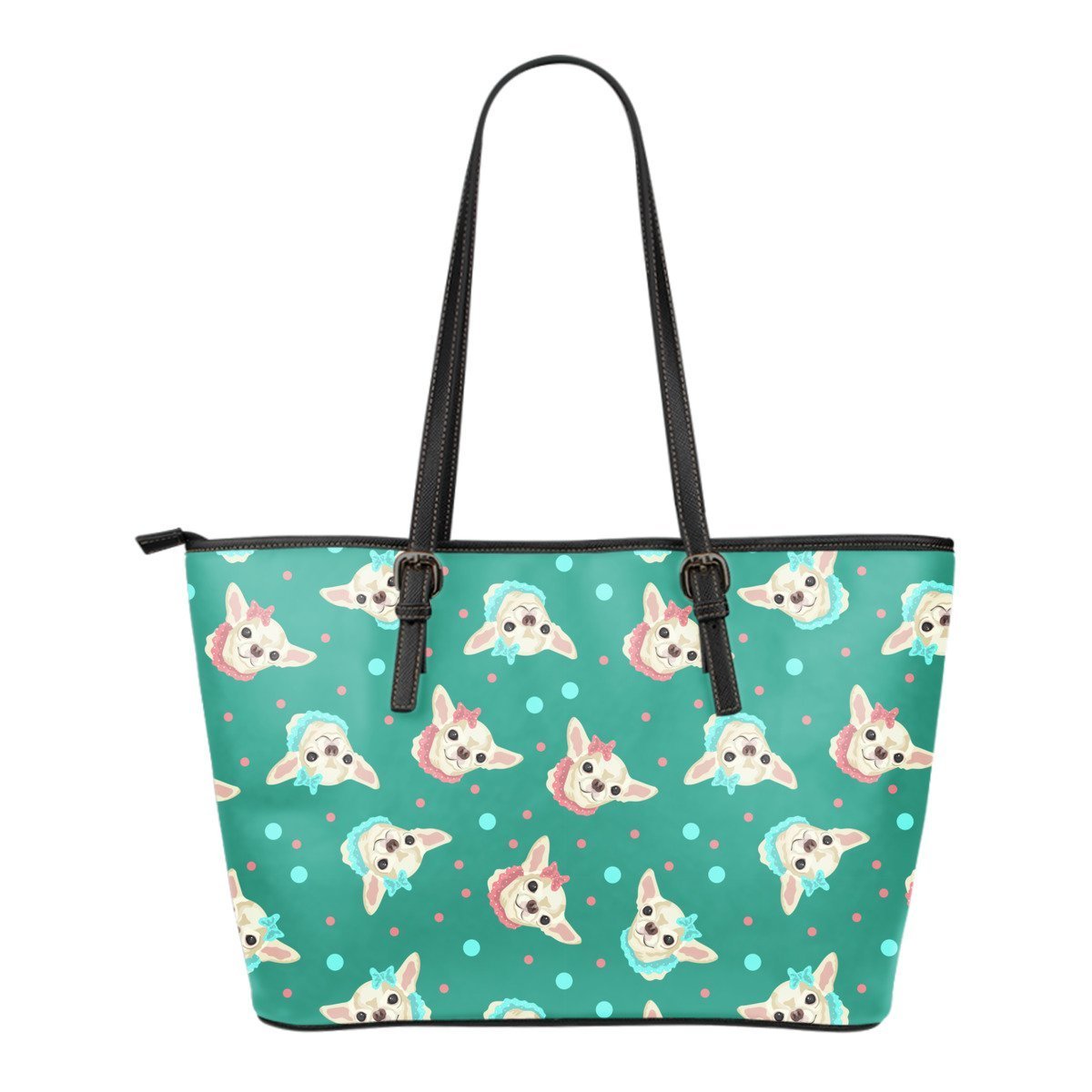 Chihuahua Dot Pattern Print Leather Tote Bag-grizzshop