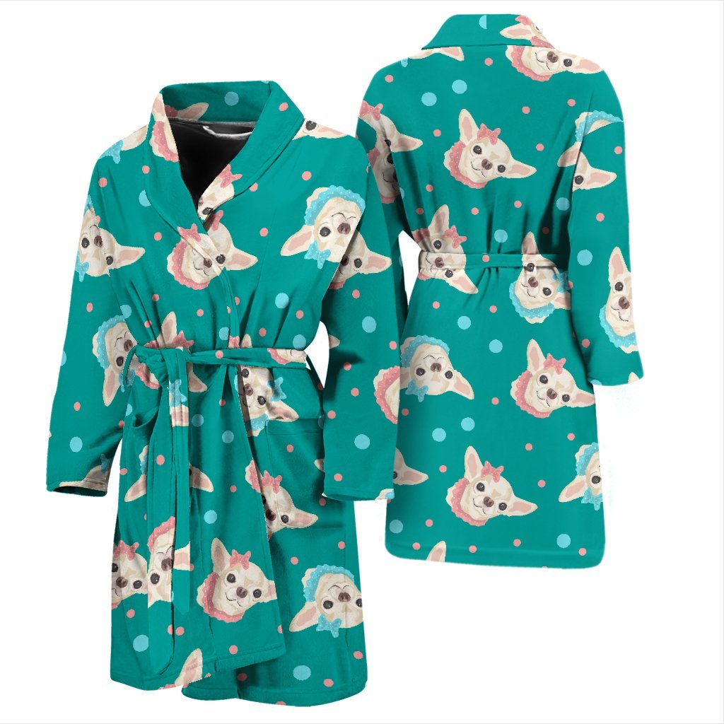 Chihuahua Dot Pattern Print Men Long Robe-grizzshop