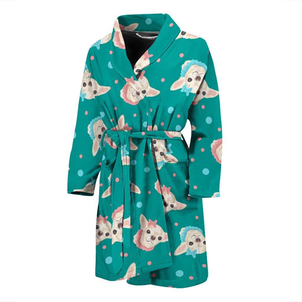 Chihuahua Dot Pattern Print Men Long Robe-grizzshop