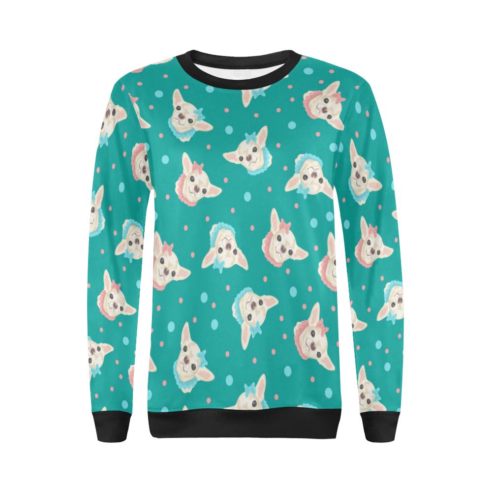 Chihuahua Dot Pattern Print Women Crewneck Sweatshirt-grizzshop