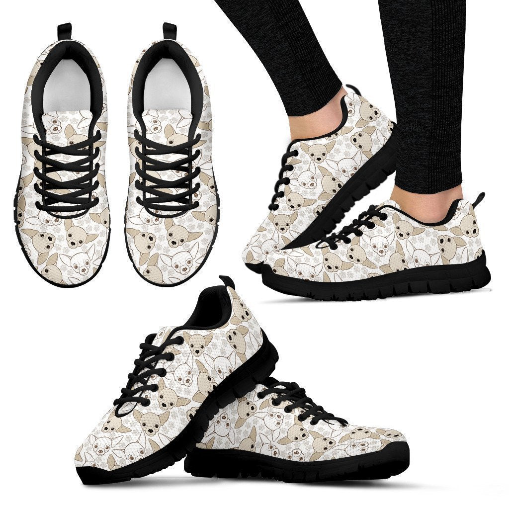 Chihuahua Pattern Print BLACK SNEAKER SHOES FOR MEN WOMEN-grizzshop