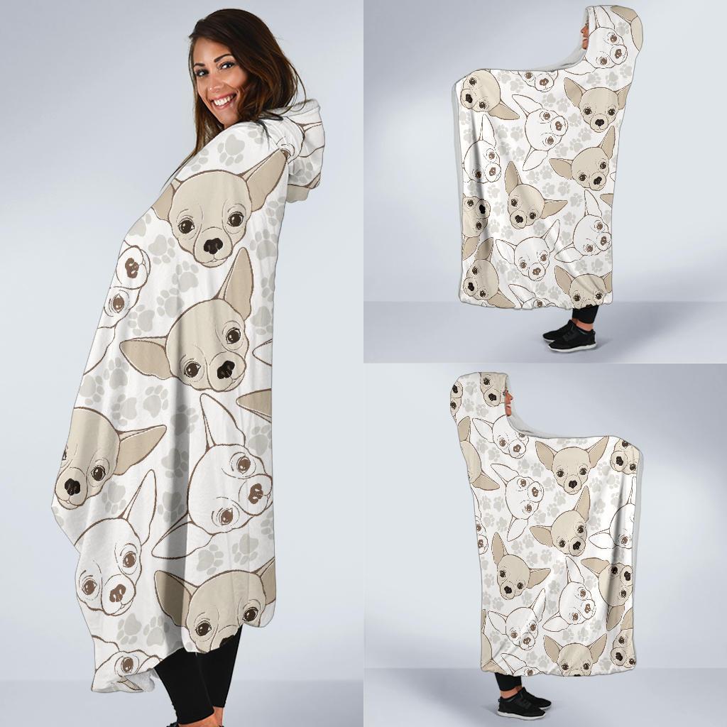 Chihuahua Pattern Print Hooded Blanket-grizzshop