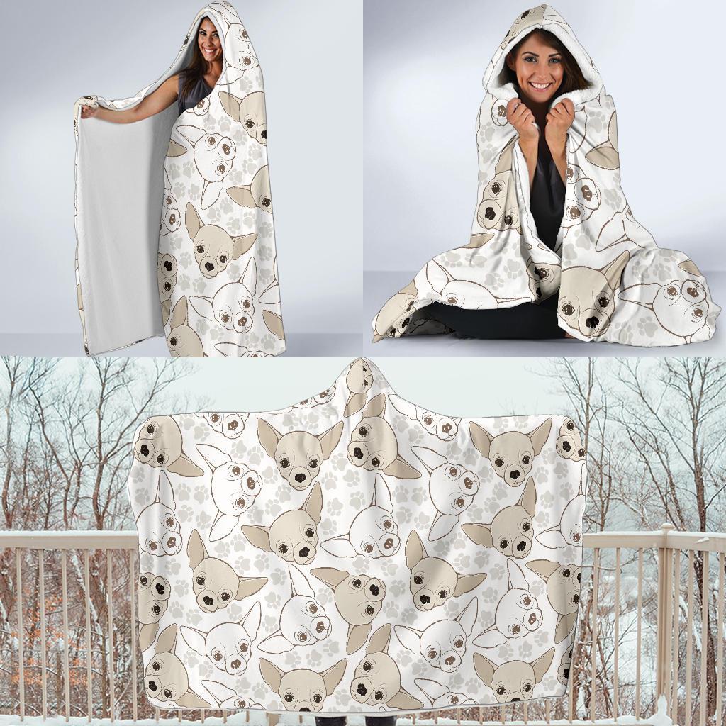 Chihuahua Pattern Print Hooded Blanket-grizzshop