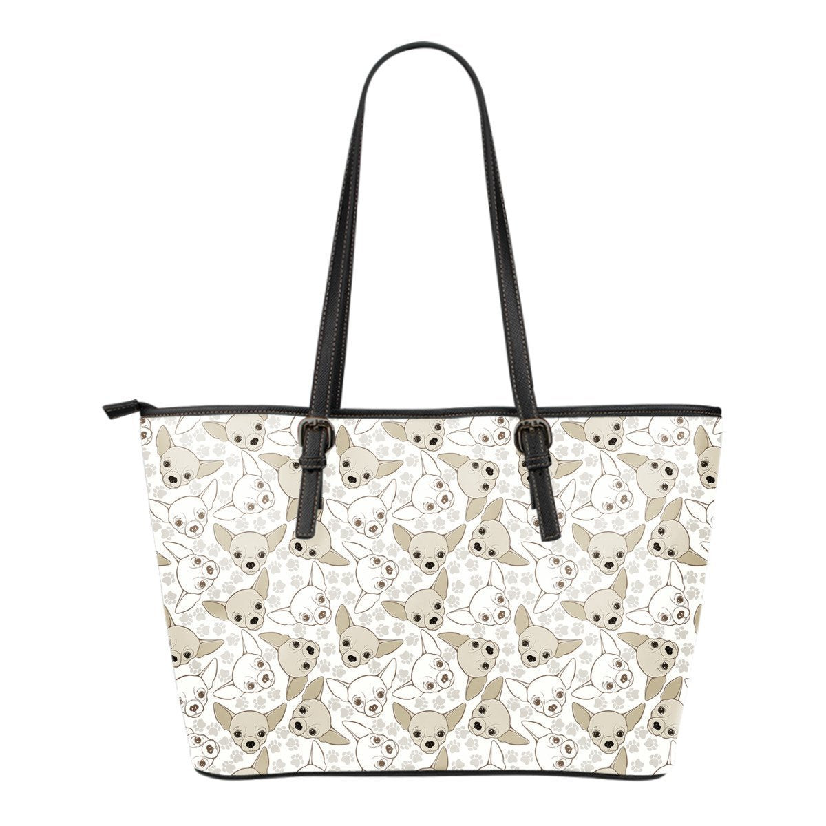 Chihuahua Pattern Print Leather Tote Bag-grizzshop