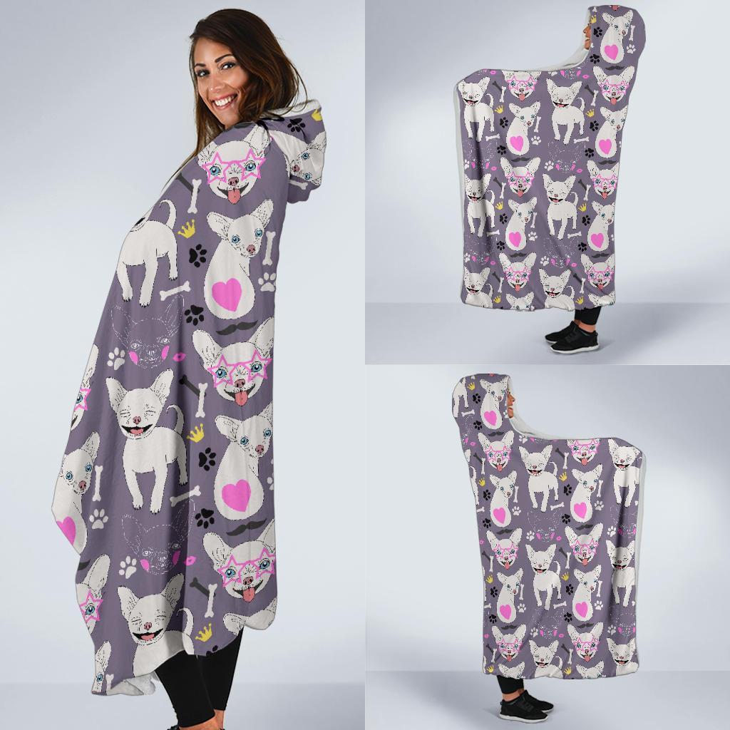 Chihuahua Print Pattern Hooded Blanket-grizzshop