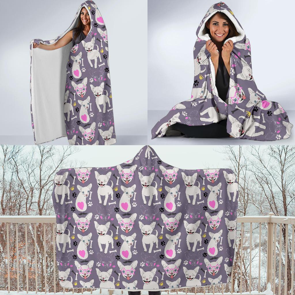 Chihuahua Print Pattern Hooded Blanket-grizzshop