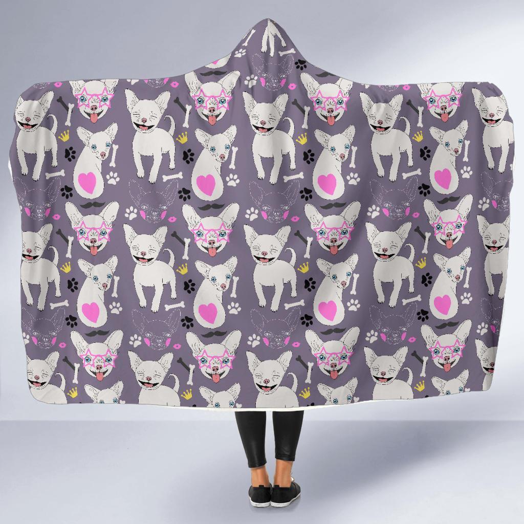 Chihuahua Print Pattern Hooded Blanket-grizzshop